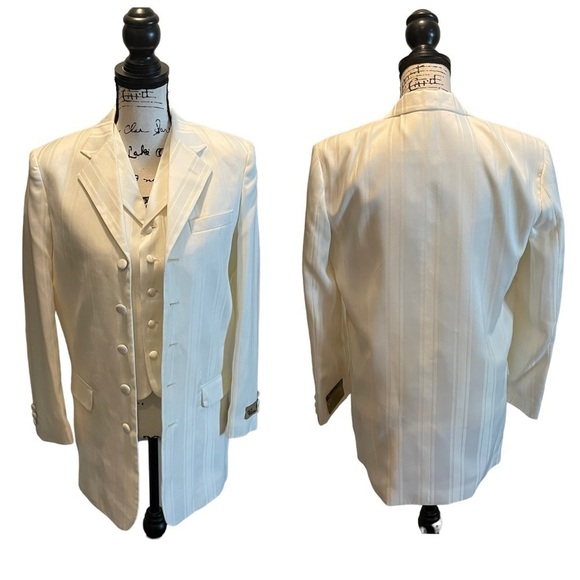Falcone Dusk Vested JR Suit Blazer Jacket Vest Ivory Boys Size 16R Vintage NWT - Picture 12 of 12